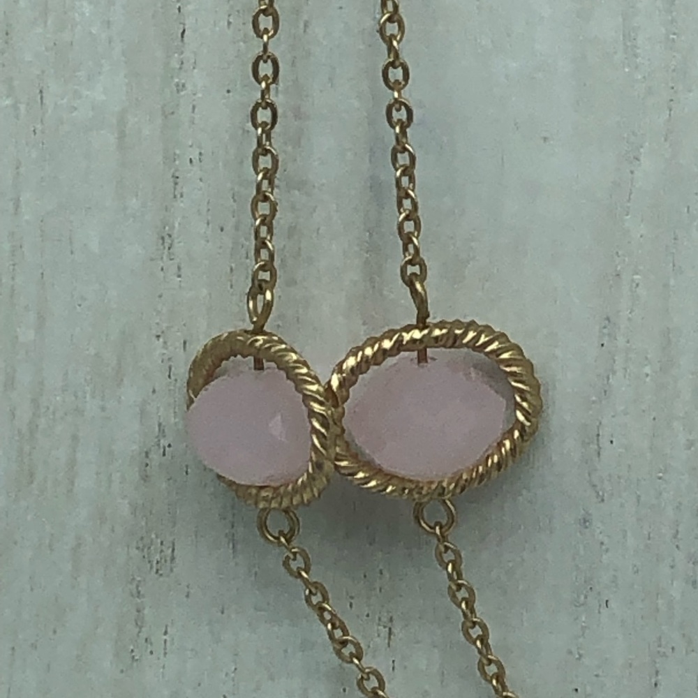 Gold tone pink beads oval metal loops adjustable